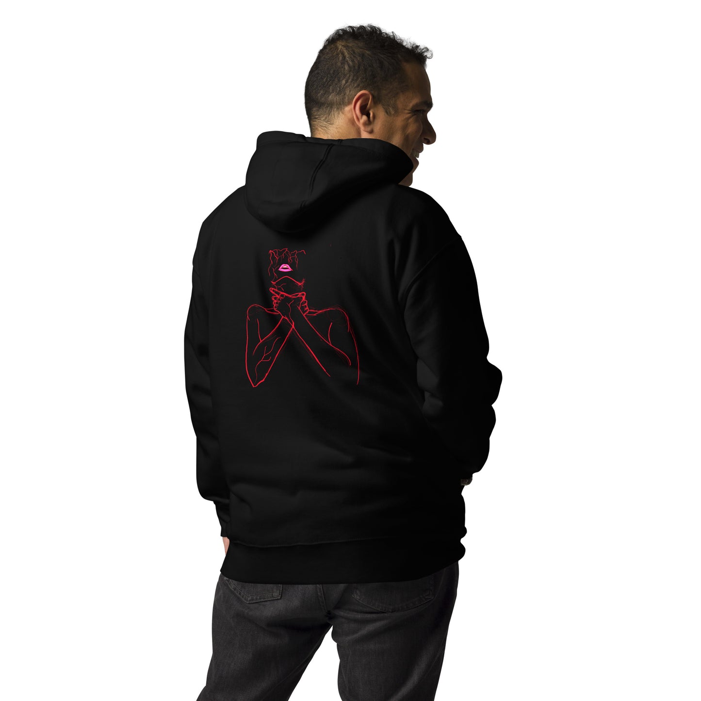 black hoodie with breathe illustration