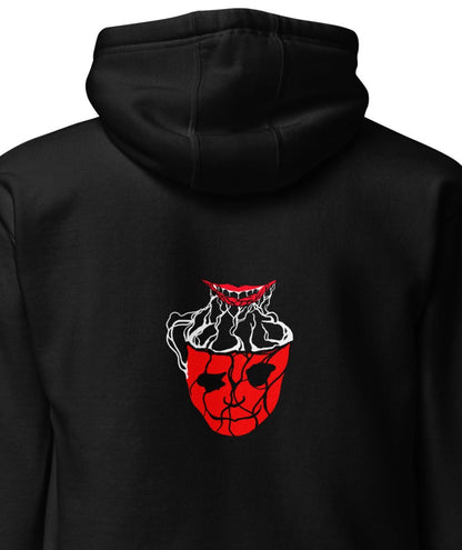 black hoodie with desire illustration